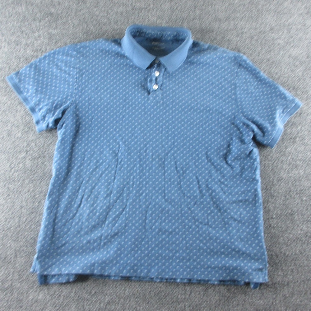 Bonobos Polo Shirt Mens L Blue Short Sleeve Floral Flower Cotton Stretch Casual